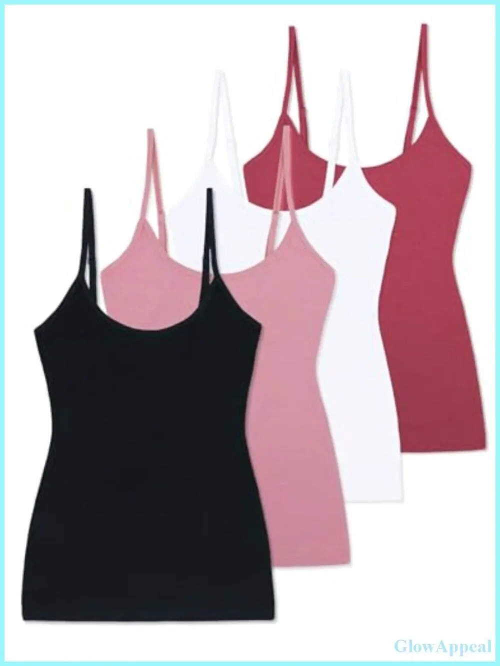 4-Pack Slim-Fit Camisoles Cotton Adjustable Spaghetti Strap Tops